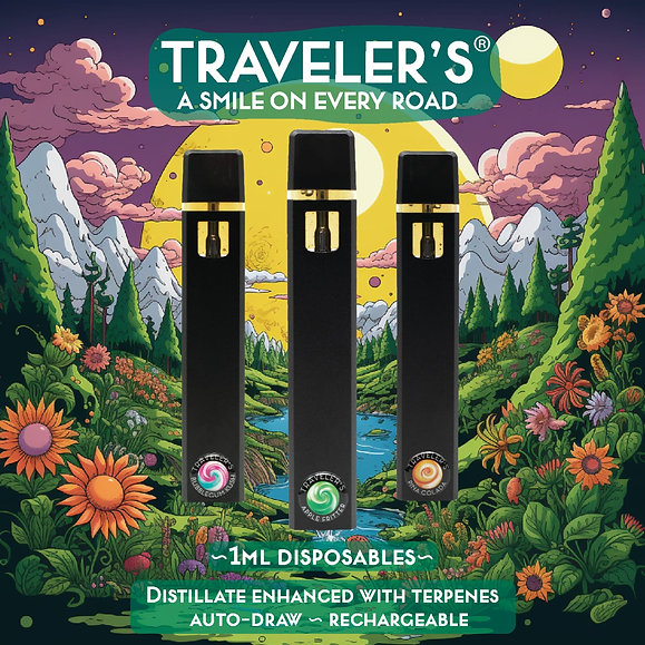Traveler’s® Disposable Vapes 1ml - Bubblegum Kush (Indica)