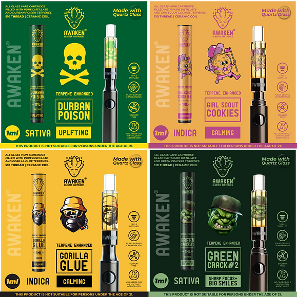 Awaken® Vape Blaster Cartridges 1ml - 24K Gold Punch (Hybrid)