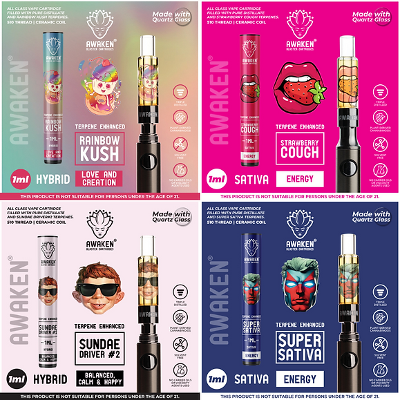Awaken® Vape Blaster Cartridges 1ml - 24K Gold Punch (Hybrid)