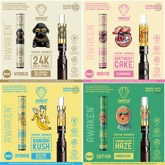 Awaken® Vape Blaster Cartridges 1ml - 24K Gold Punch (Hybrid)