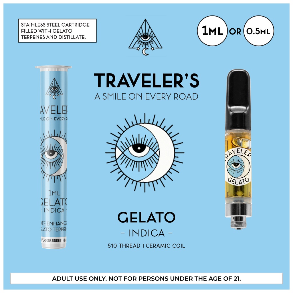 Traveler’s® Classic Vape Cartridges 1ml - Gelato (Indica)