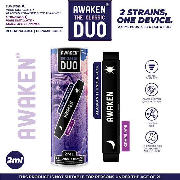 Awaken DUO™ Disposable Vape 2ml - Classic (Alaskan Thunder Fuck/Grape Ape)