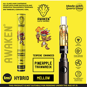 Awaken® Vape Blaster Cartridges 1ml - Pineapple Trainwreck (Hybrid)