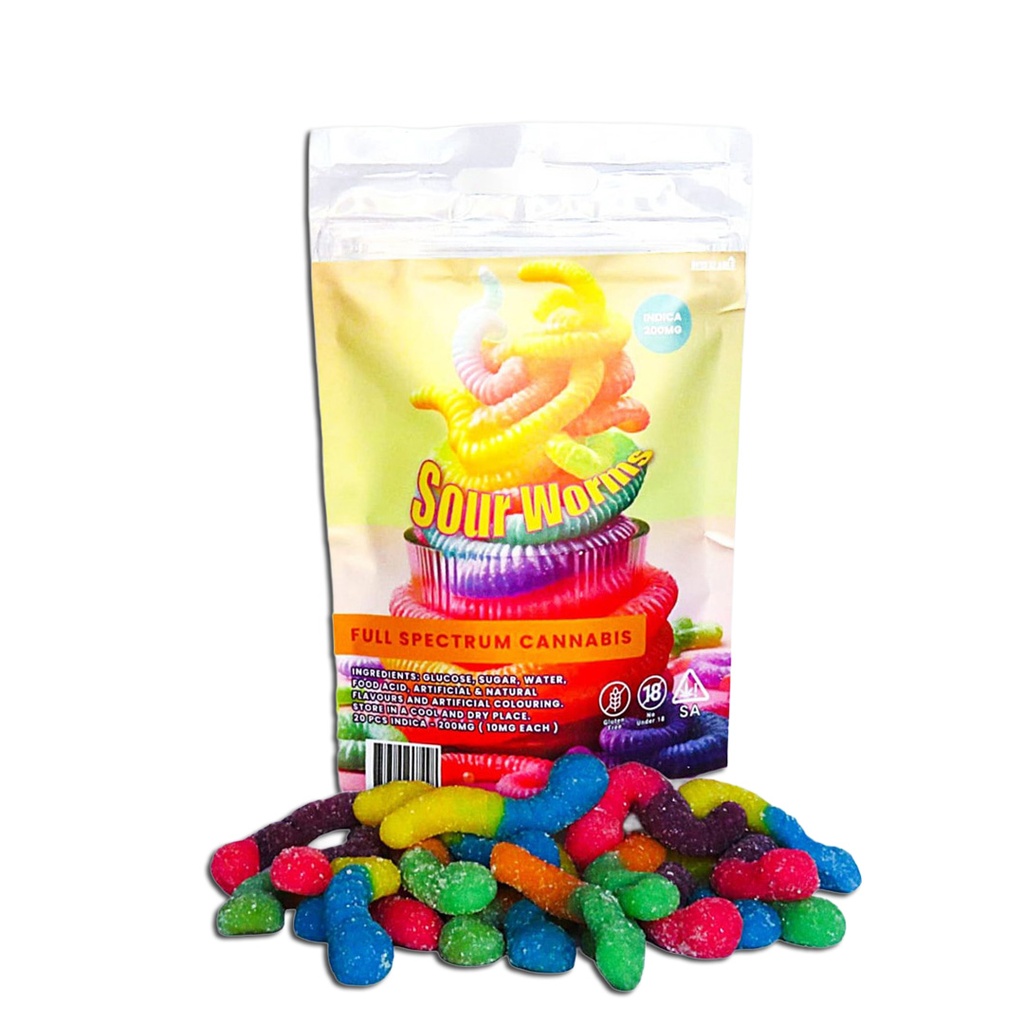 Gummies - Sour Worms 200mg (20x10mg) - Indica