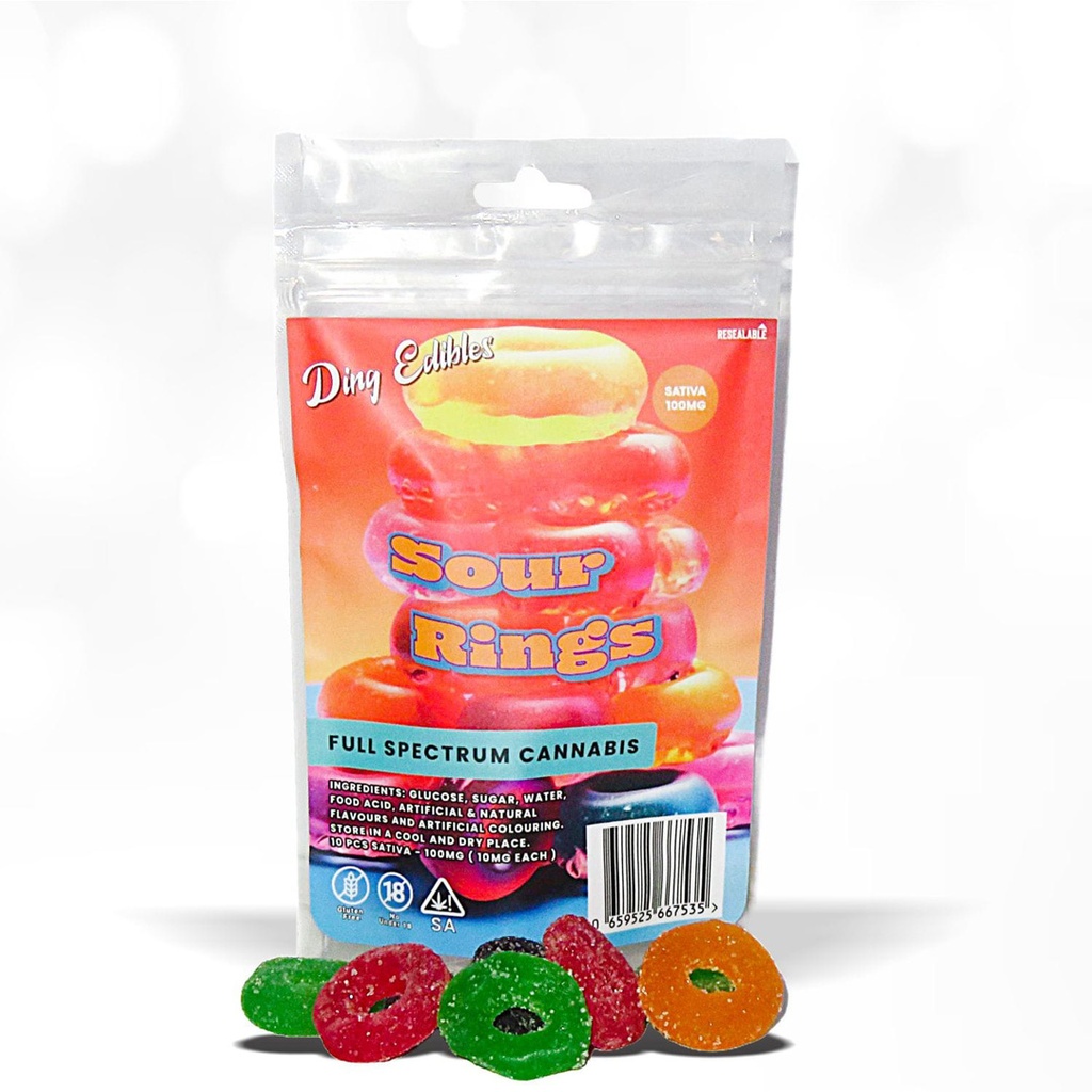 Gummies - Sour Rings 100mg (10x10mg) - Sativa