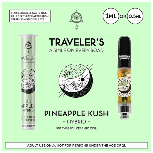 Traveler’s® Classic Vape Cartridges 1ml - Pineapple Kush (Hybrid)