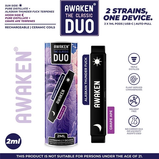 Awaken DUO™ Disposable Vape 2ml - Classic (Alaskan Thunder Fuck/Grape Ape)